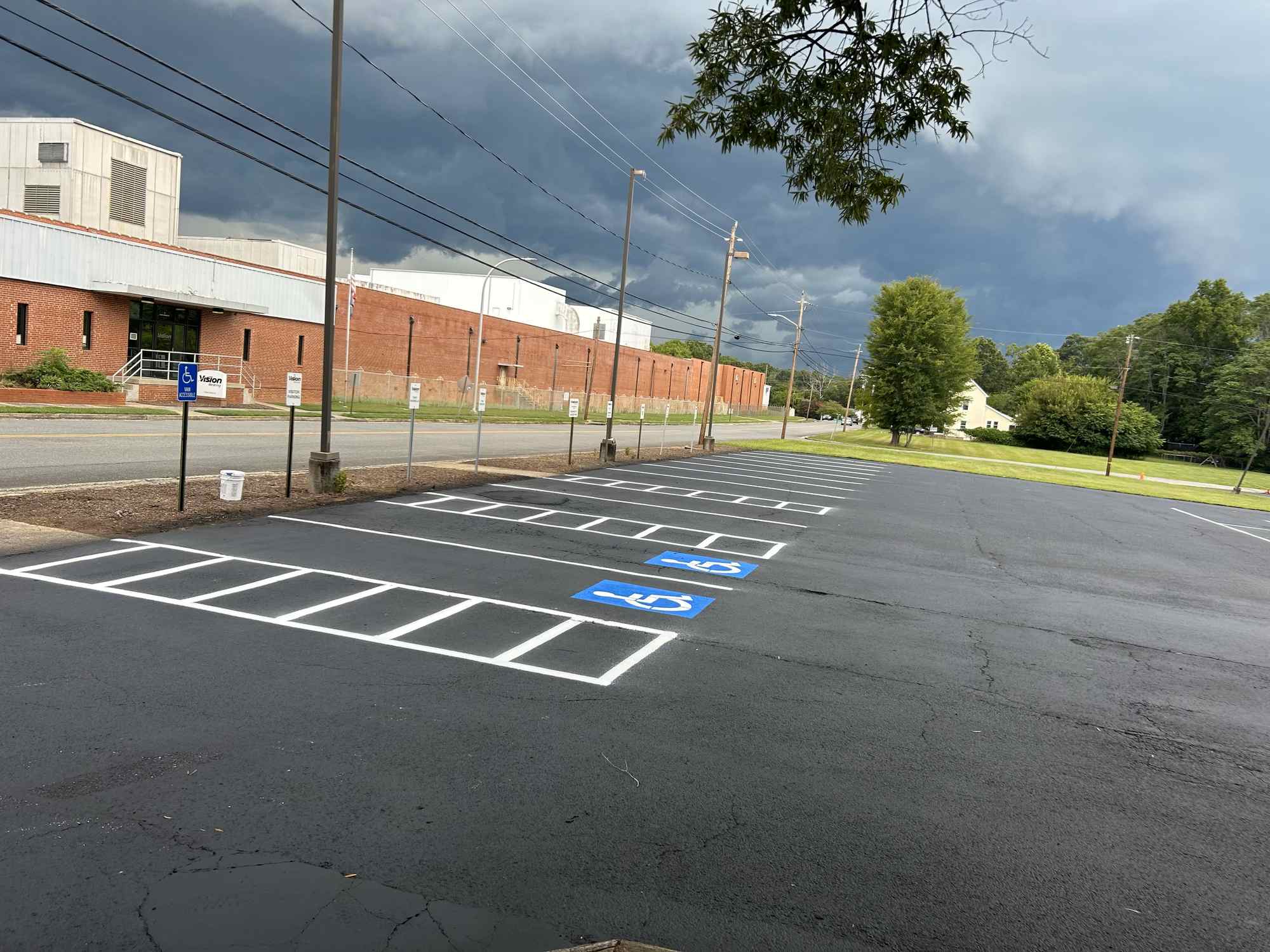 Parking lot with handicap-accessible striping